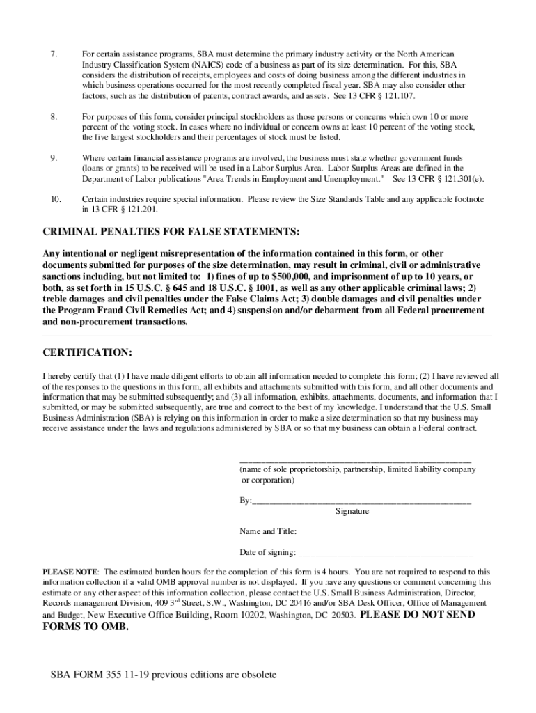 Information for Small Business Size Determination General