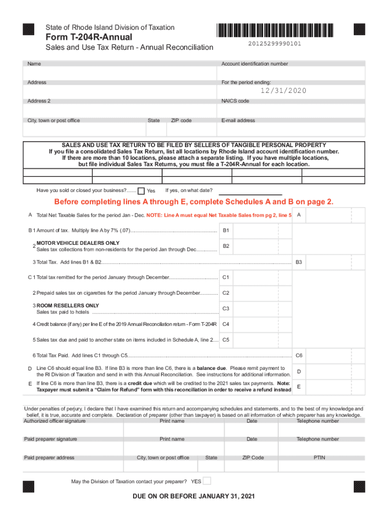  Form T 204R Annual Rhode Island Division of Taxation RI 2020-2024