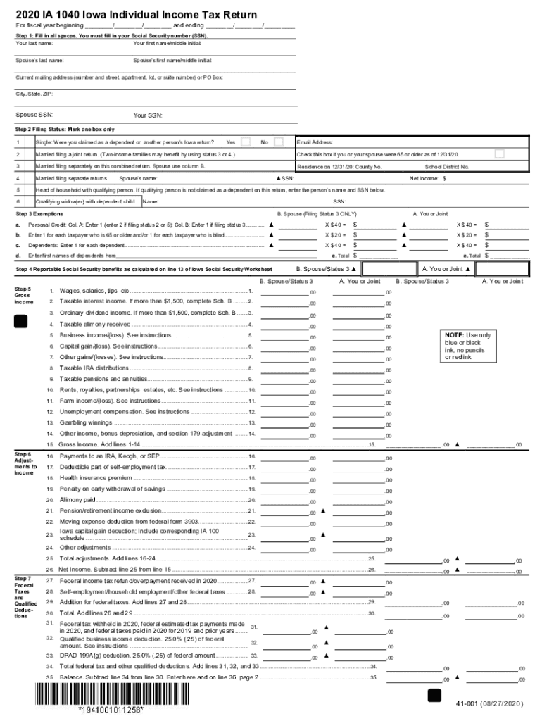  IA 1040 Iowa Individual Income Tax Return 2020