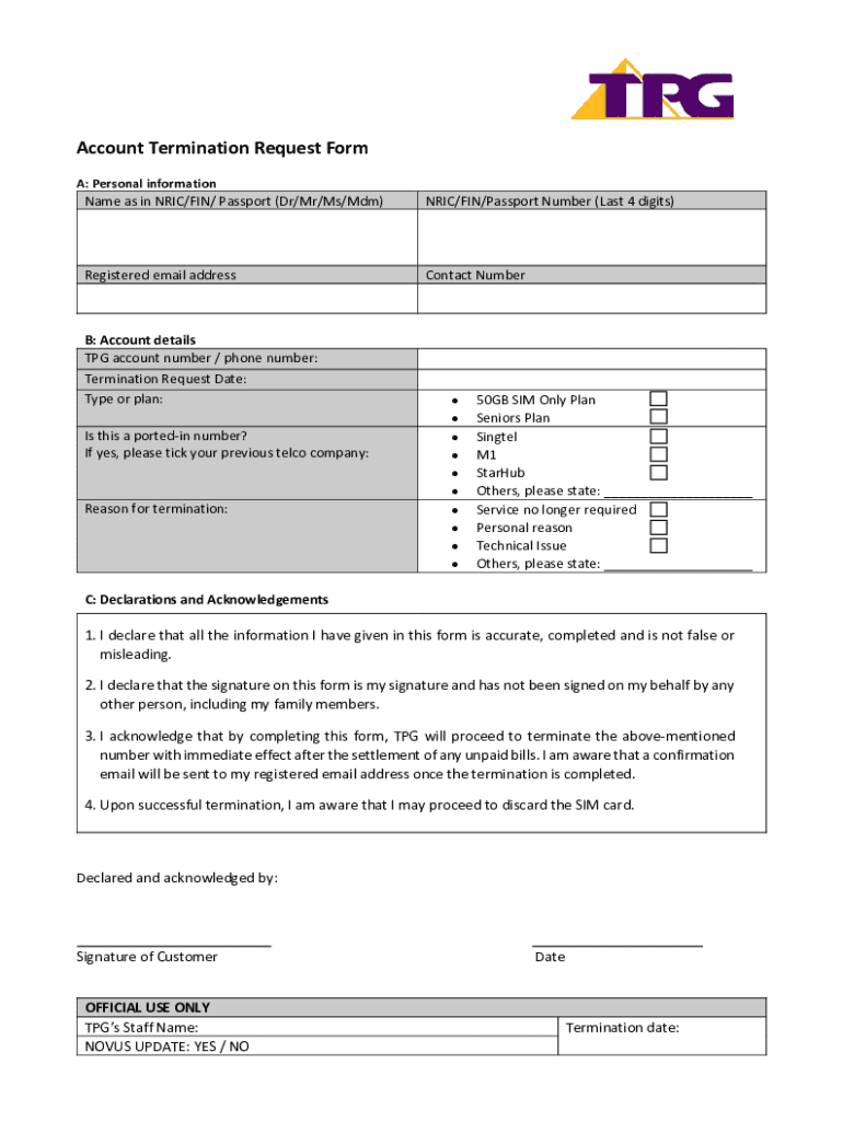 Tpg Termination Request Form