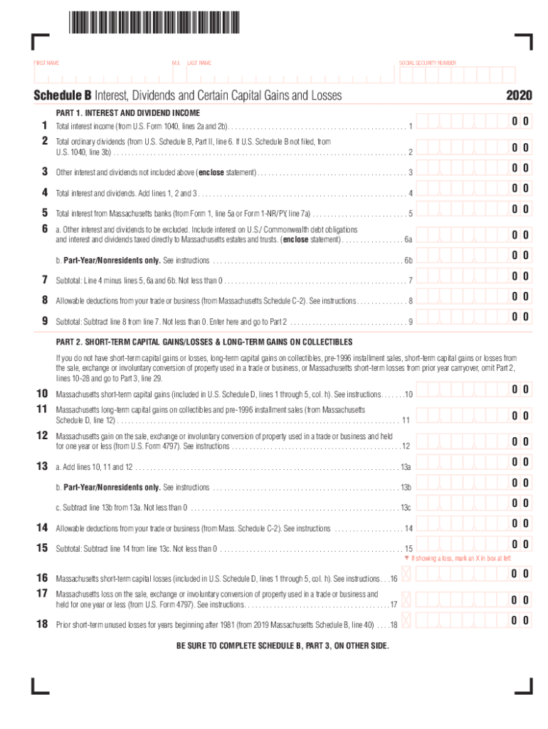  Schedule B Interest, Dividends and Certain Capital Gains and 2020