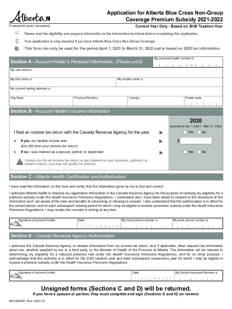  Forms for AHCIP and Blue CrossAlberta Ca 2020-2024