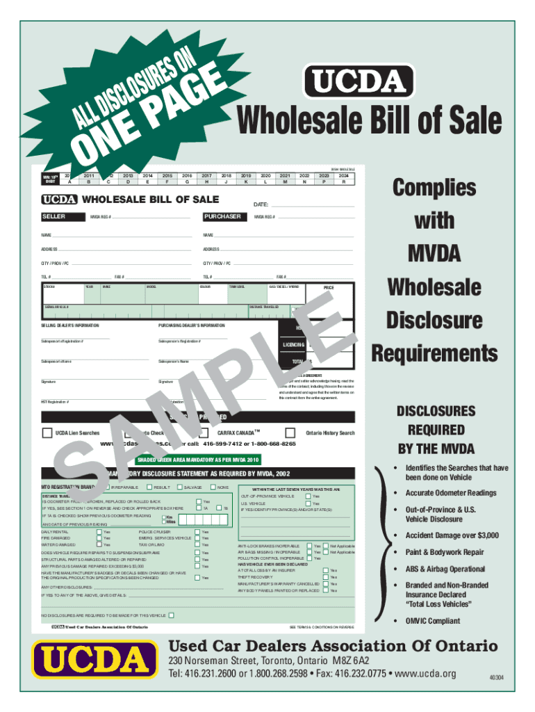 A Wholesale Bill of Sale  Form