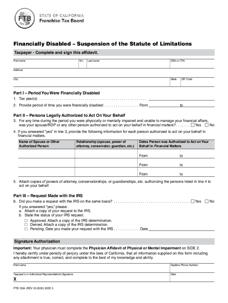  PDF FTB 1564 Franchise Tax Board CA Gov 2020-2024