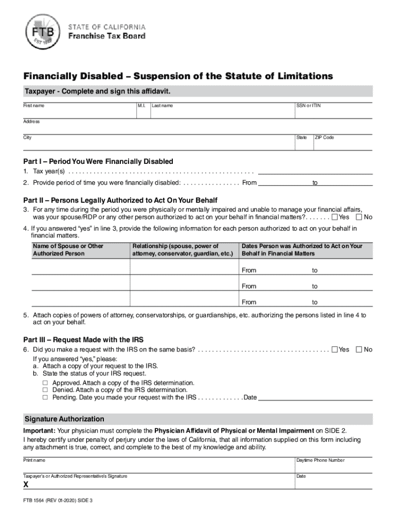  PDF FTB 1564 Franchise Tax Board CA Gov 2020-2024