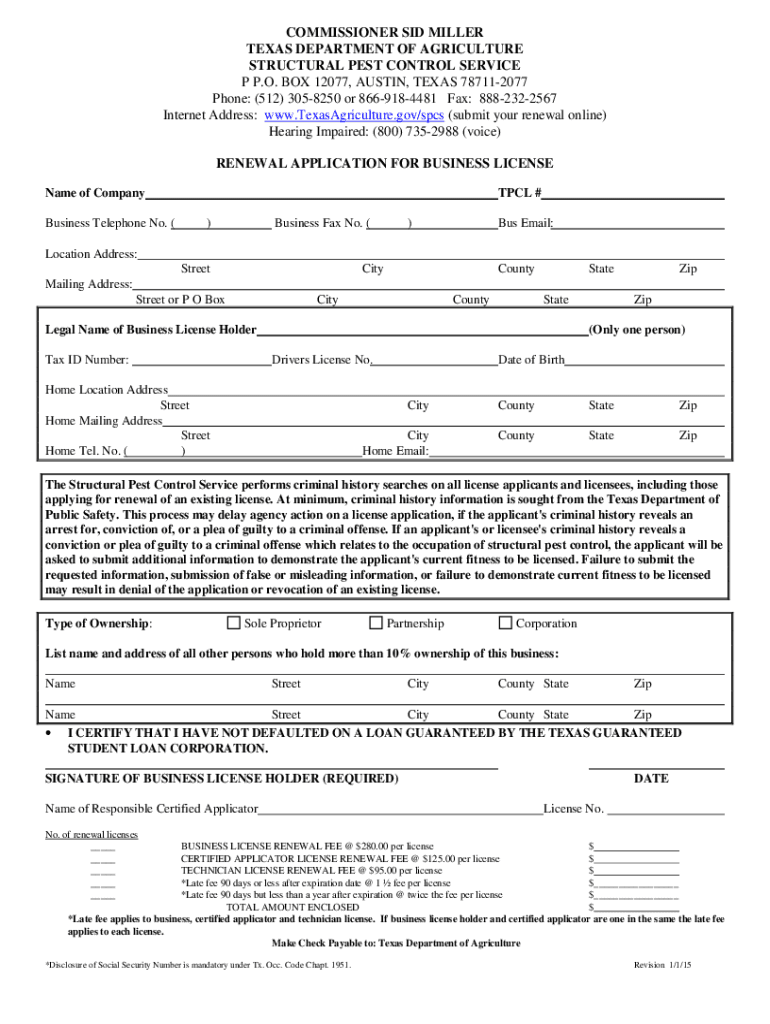  Business License Form PDF 2015-2024