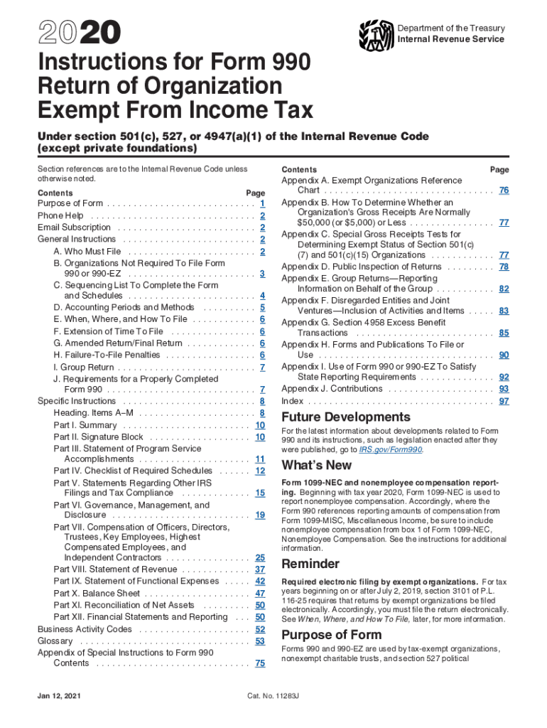  Instructions for Form 990 Return of Organization Exempt from Income Tax Instructions for Form 990 Return of Organization Exempt  2020