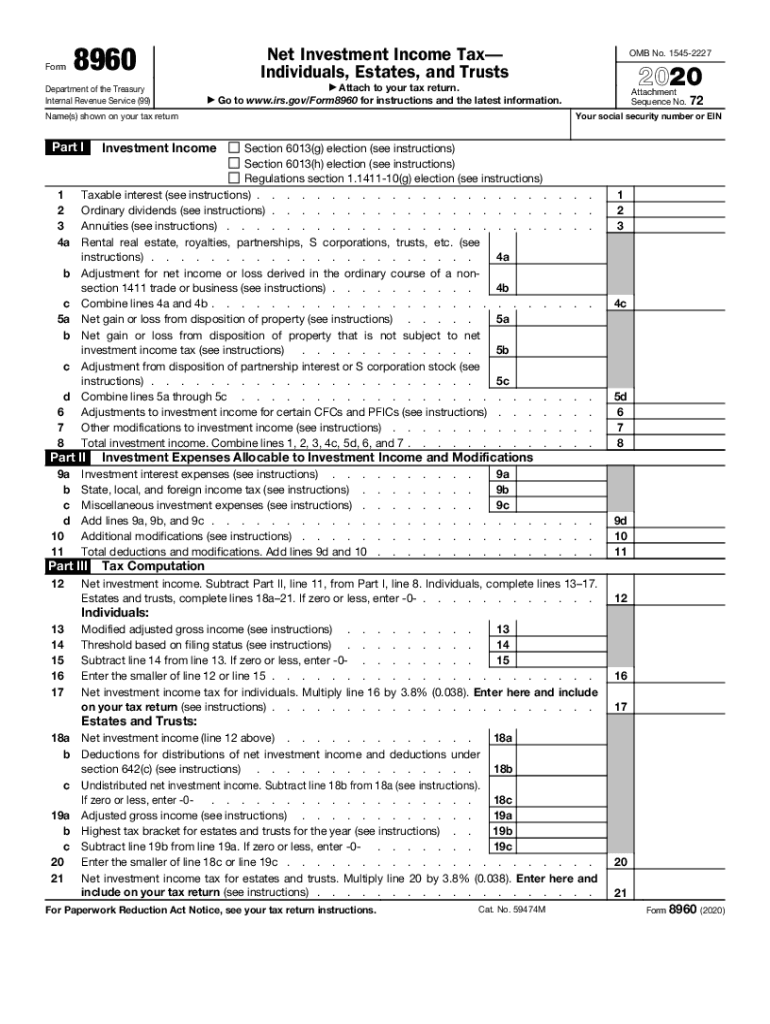  About Form 8960, Net Investment Income Tax Individuals 2020