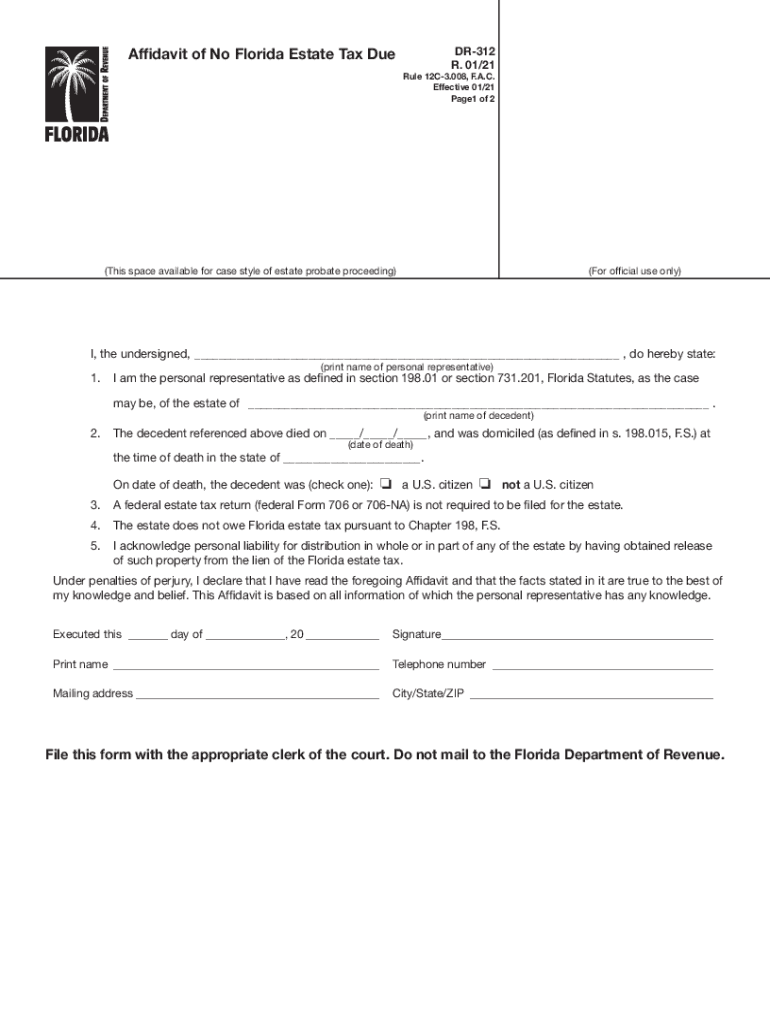 Get and Sign PDF Affidavit of No Florida Estate Tax Due Florida Department of Revenue 2021-2022 Form