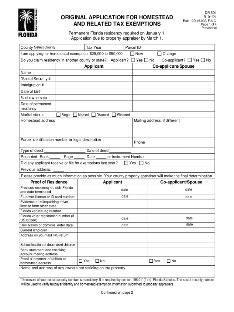  ORIGINAL APPLICATION for HOMESTEAD EXEMPTIONS 2021