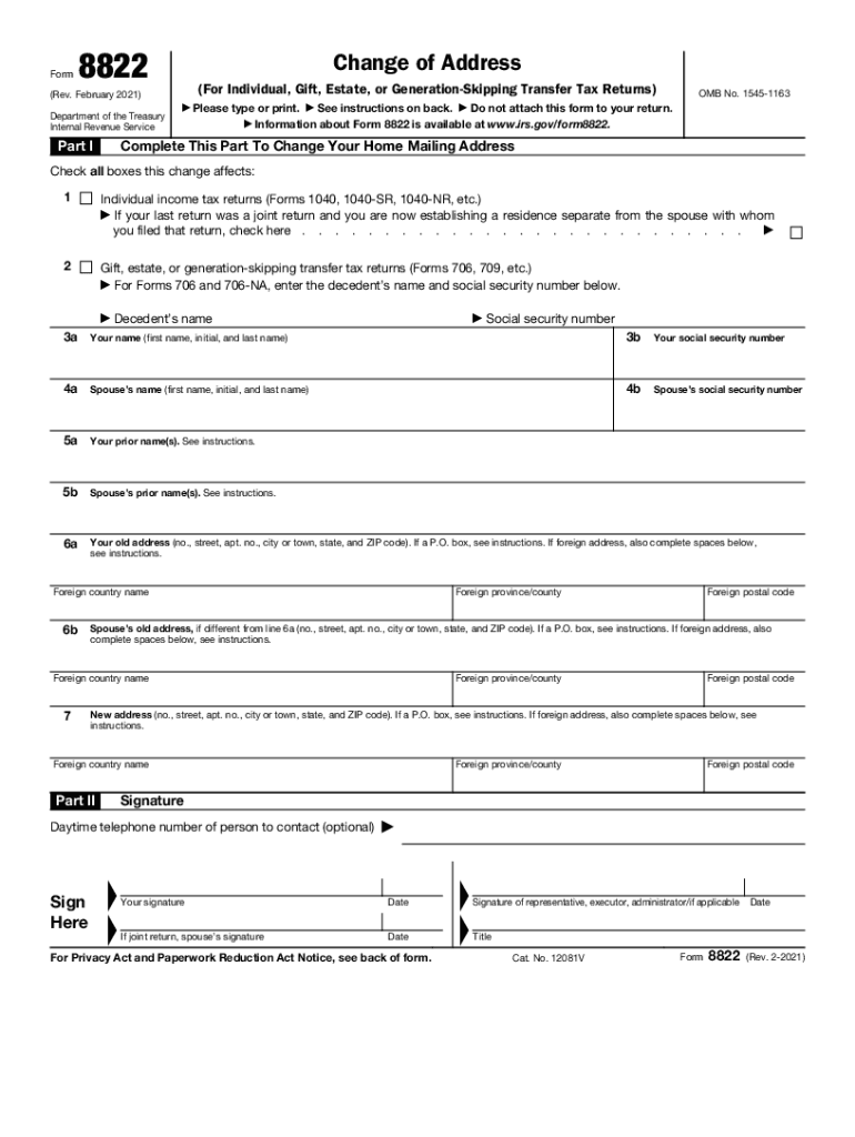 Form 8822 Rev February Change of Address