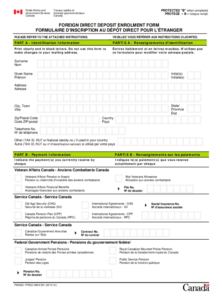 Foreign Direct Deposit Enrolment 20192024 Form Fill Out and Sign