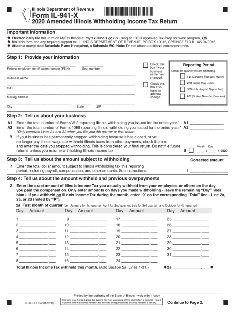  PDF Form IL 941 X Amended Illinois Withholding Illinois Gov 2020