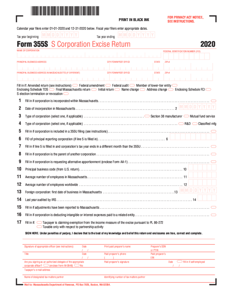  PDF Form 355S S Corporation Excise Return Mass Gov 2020-2024