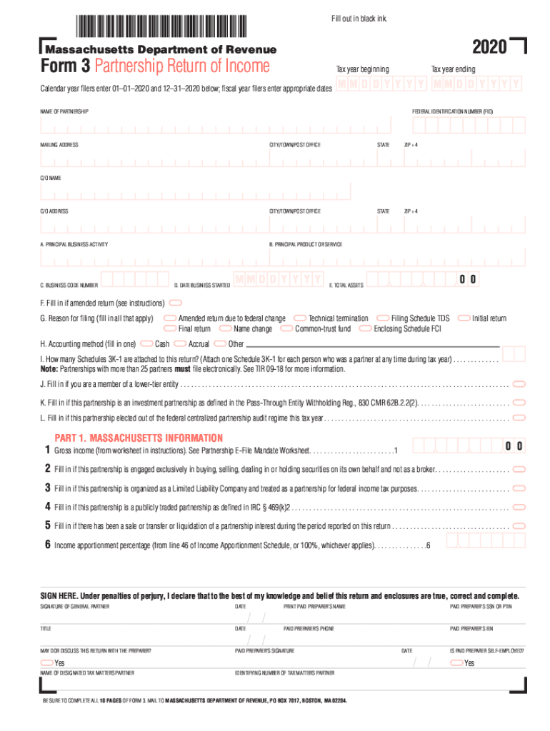  PDF Form 3 Partnership Return of Income Mass Gov 2020