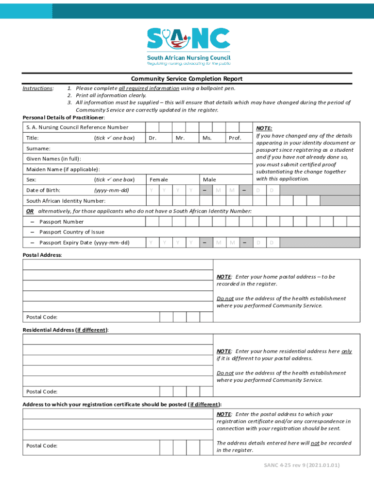 SANC 4 25 Completion of CommServ  Form