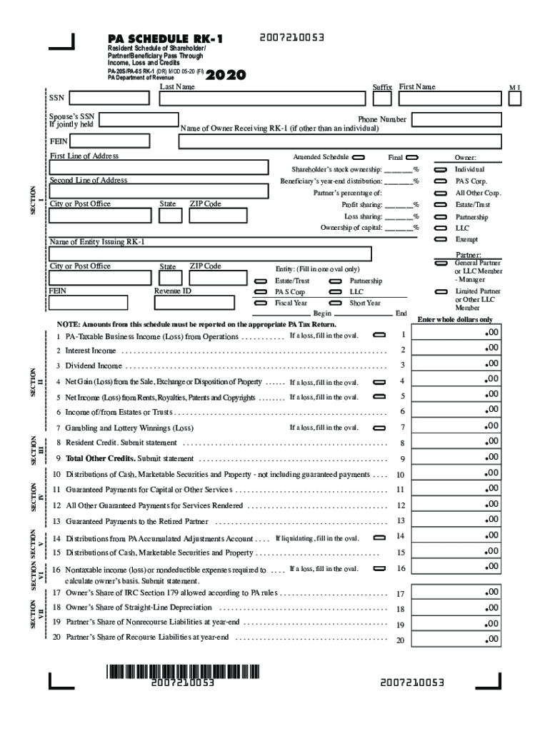Pa Schedule Rk 1  Form
