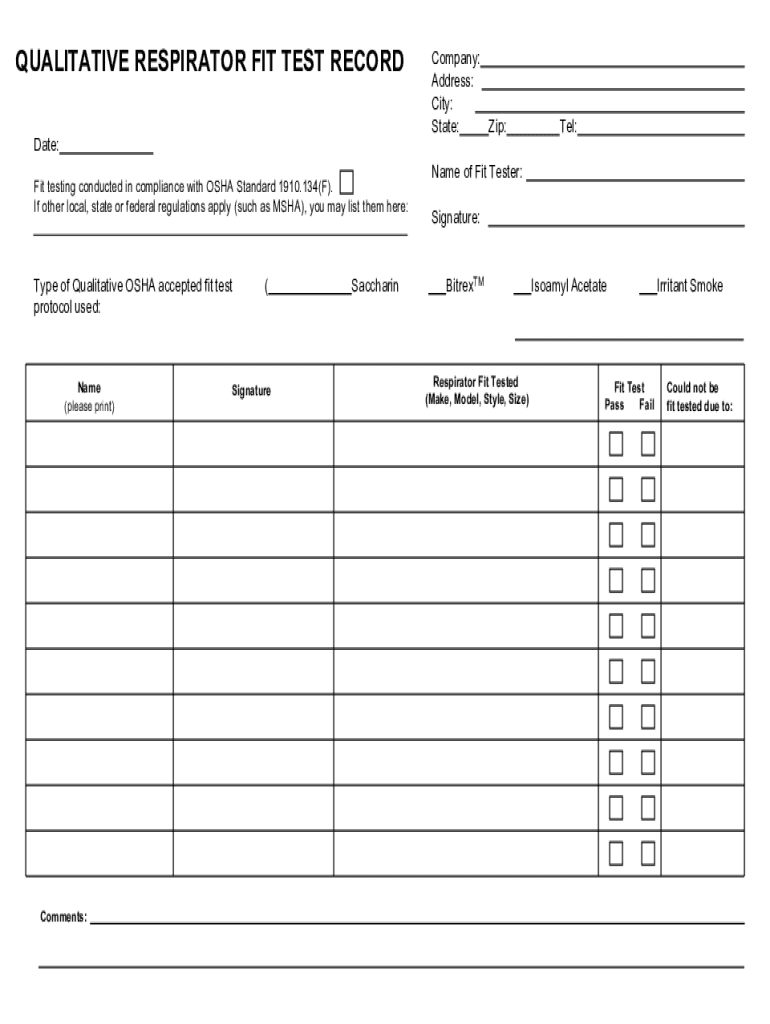 QUALITATIVE RESPIRATOR FIT TEST RECORD  Form