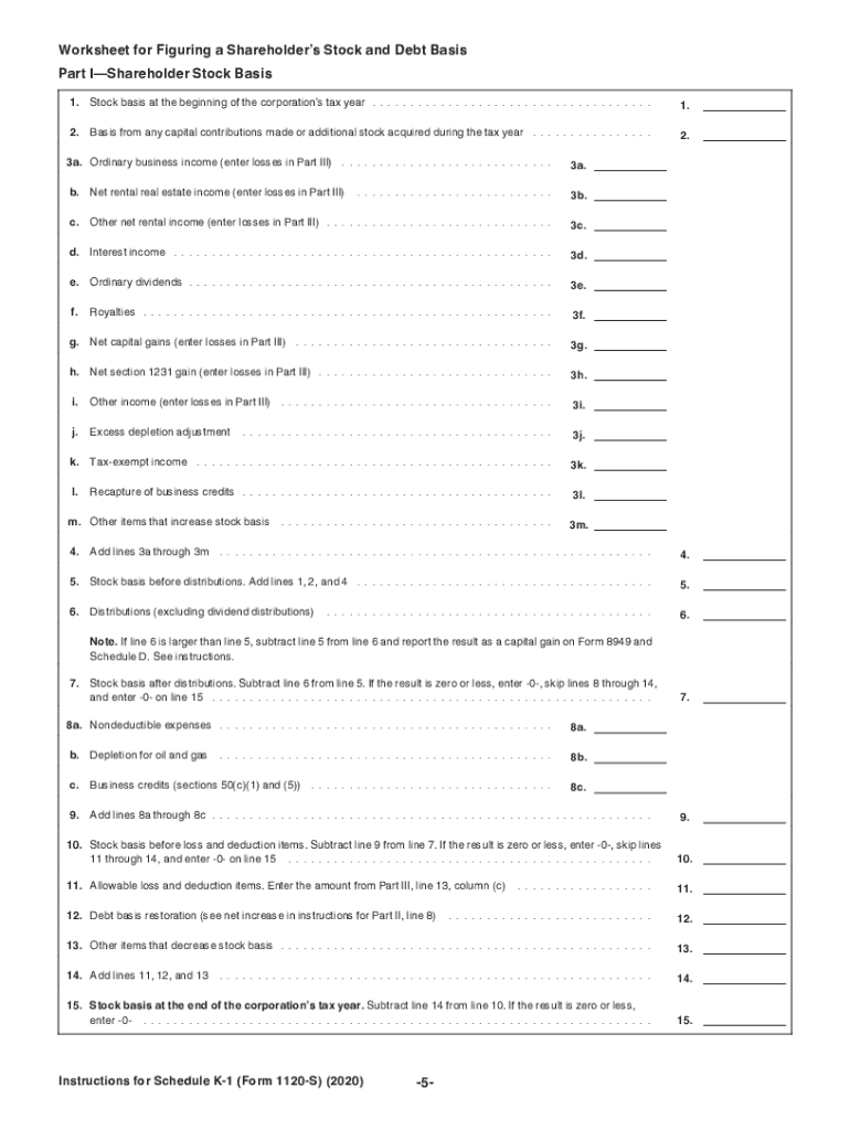  Internal Revenue Service Shareholder's Instructions for 2020