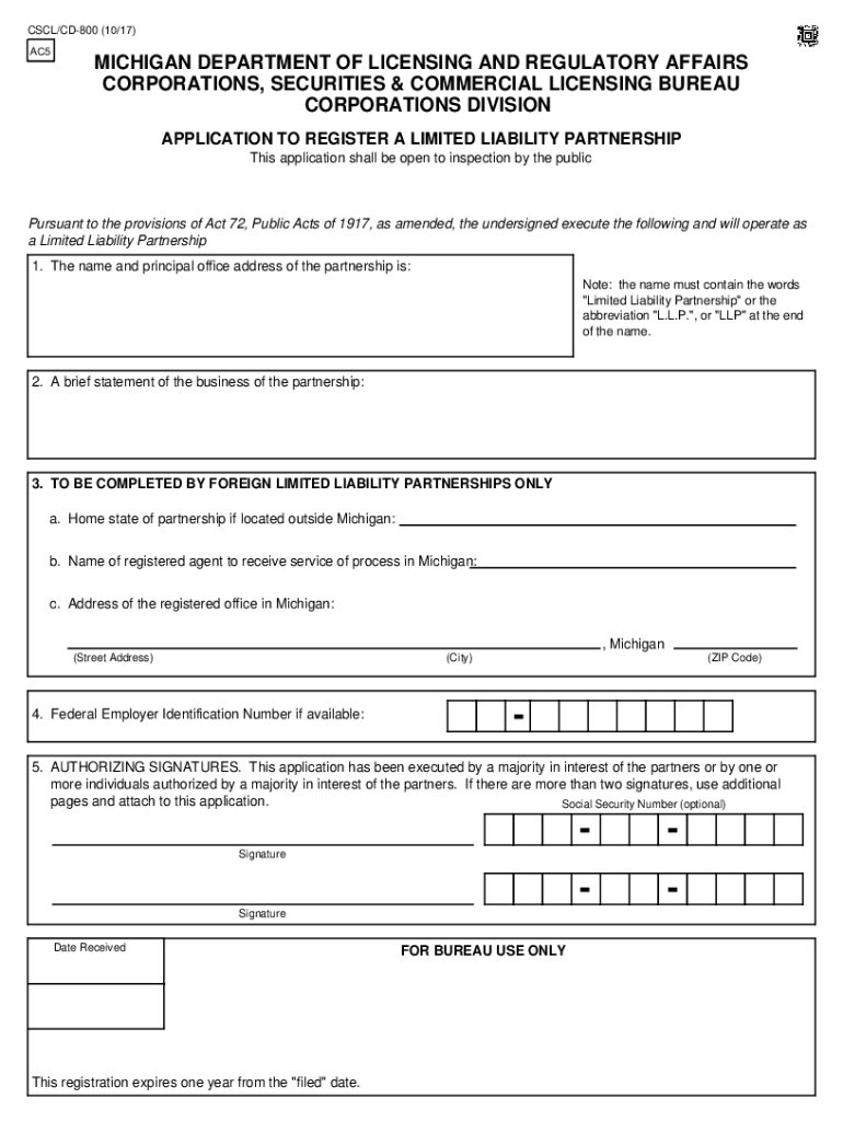  Form CSCLCD 800 'Application to Register a Limited 2017