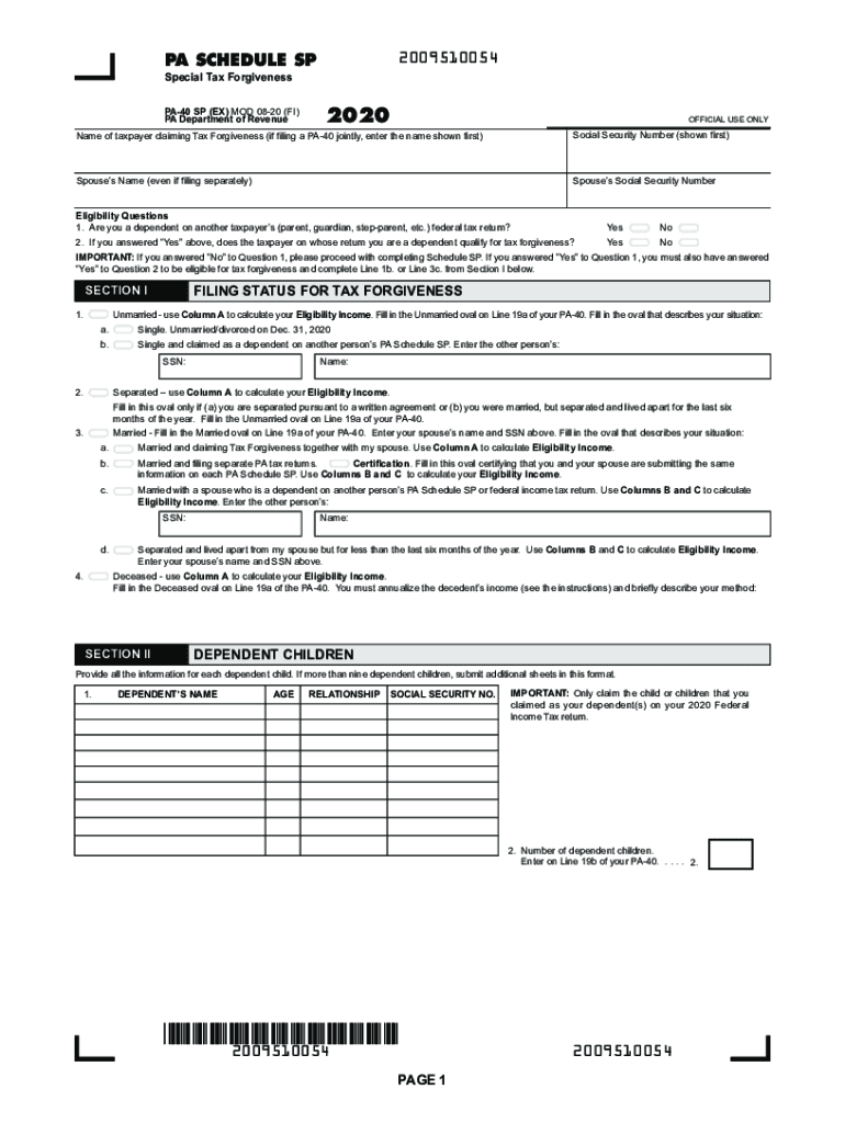 Tax Forgiveness PA Department of Revenue Homepage  Form