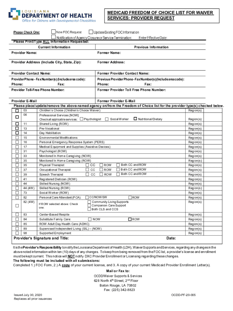  MEDICAID DOM of CHOICE LIST for WAIVER 2020-2024