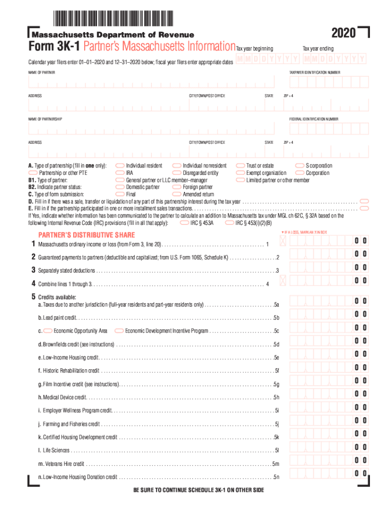  PDF Form 3K 1 Partner's Massachusetts InformationTax Mass Gov 2020-2024