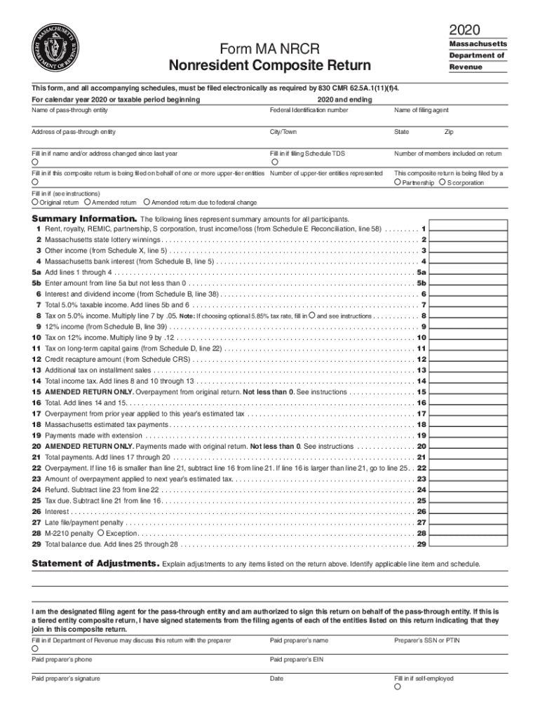  Form MA NRCR Nonresident Composite Return Mass Gov 2020