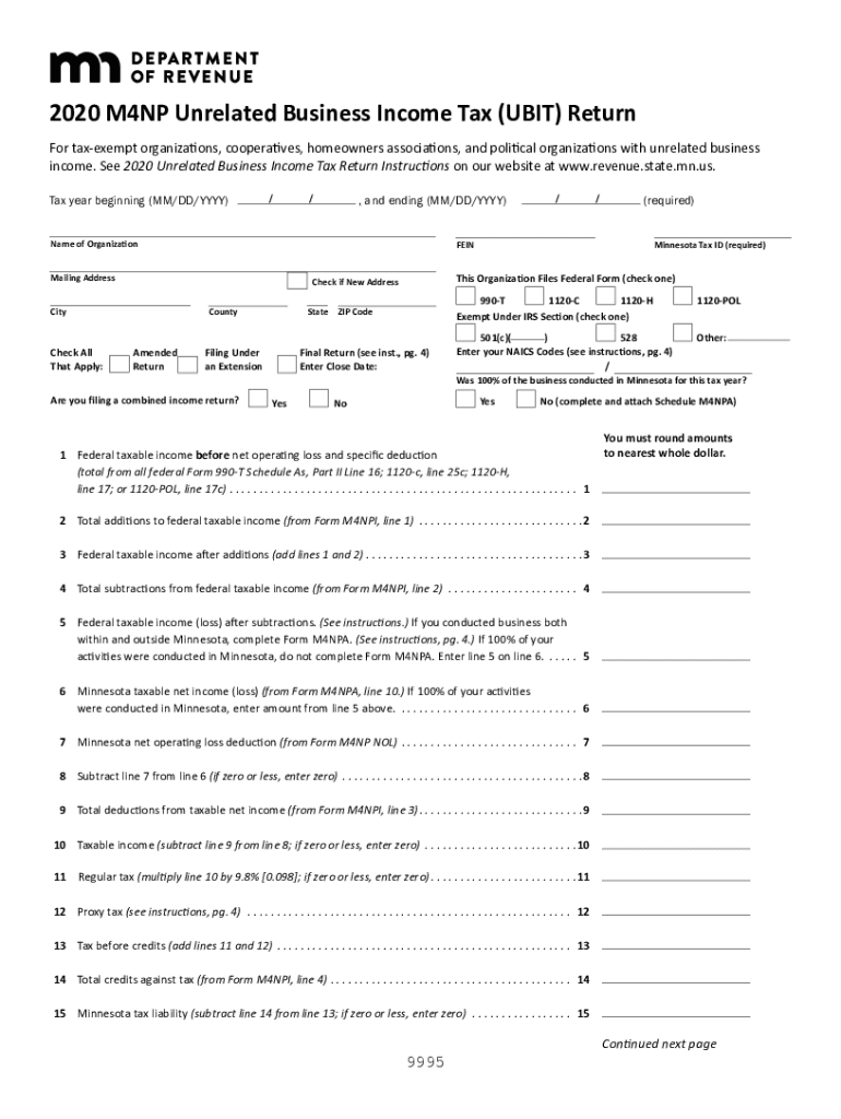  M4NP Unrelated Business Income Tax UBIT Return 2020