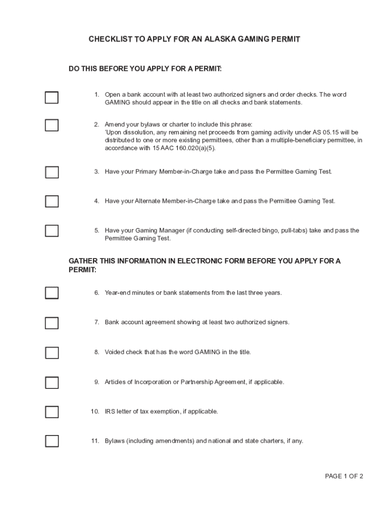 Alaska Gaming Permit Application Instructions  Form