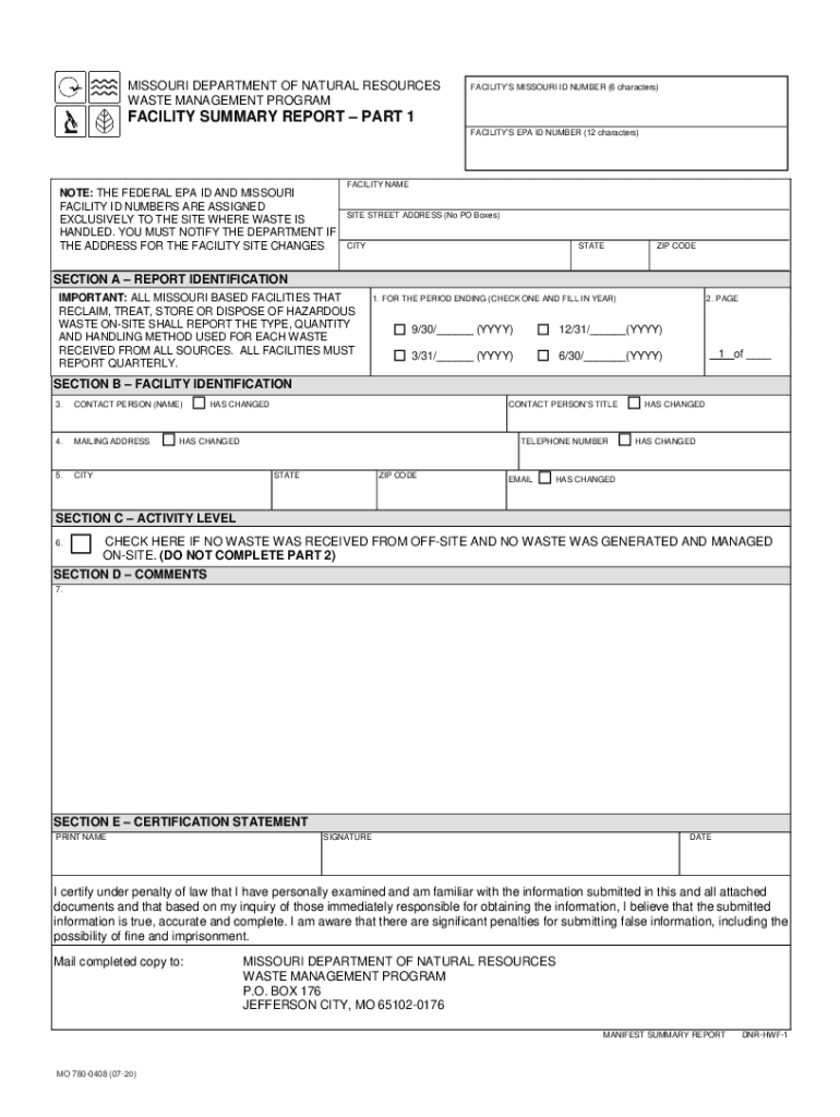  MO 780 0408 Missouri Department of Natural Resources 2020-2024