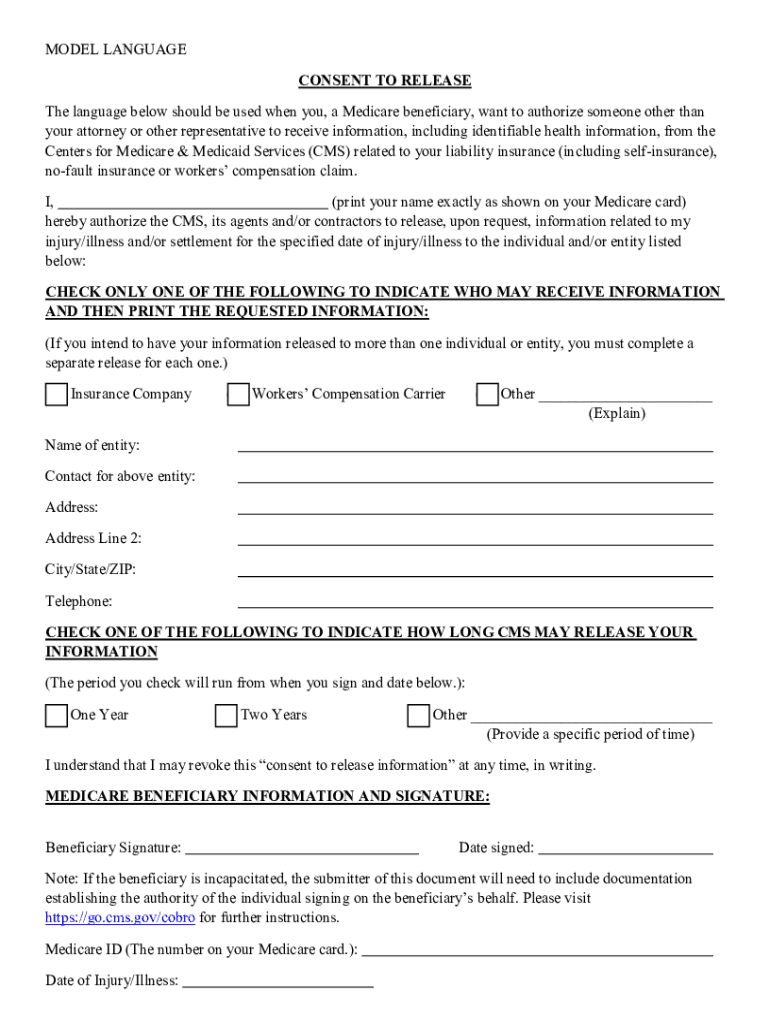 Consent to Release Model Language Consent to Release Model Language  Form