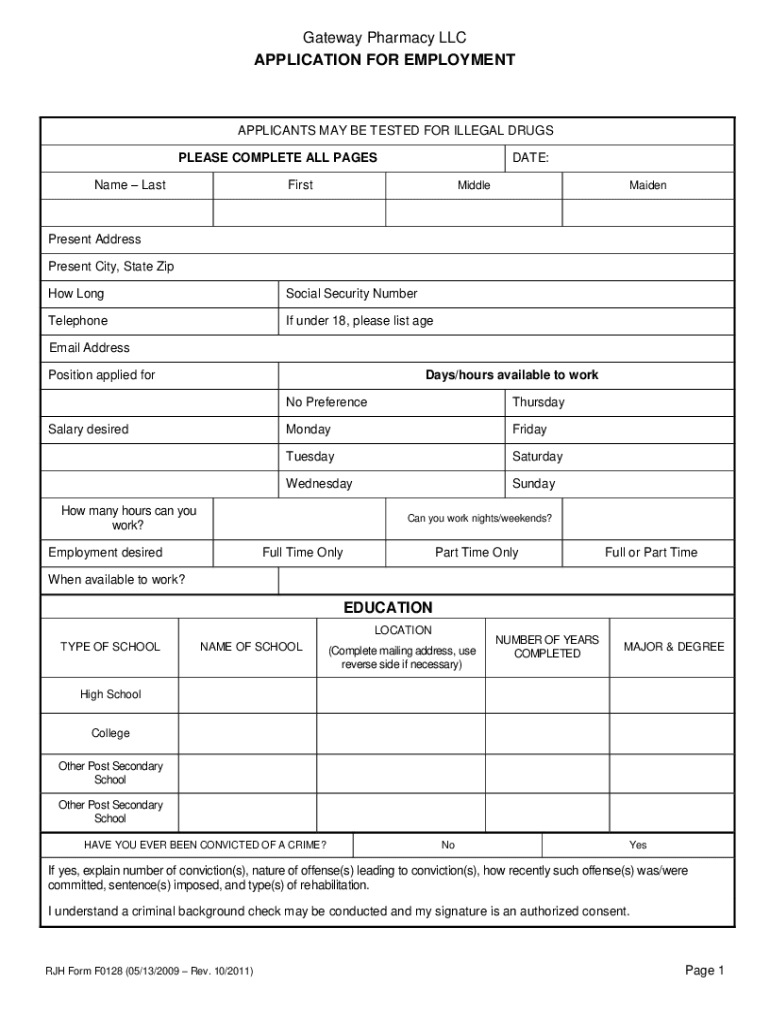 Application for Employment DMEPOS Form