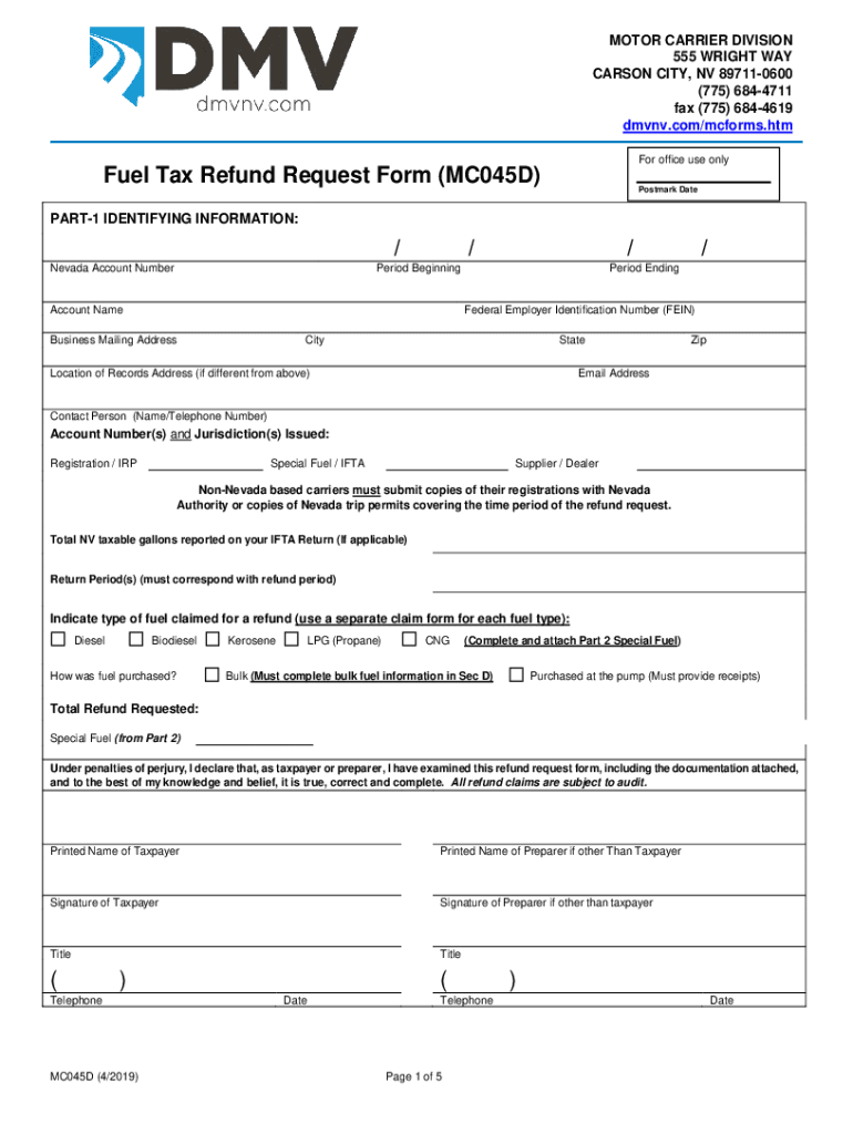 Get and Sign Fillable Online MC045G Gas Tax Refund Request Fax Email 2019-2022 Form