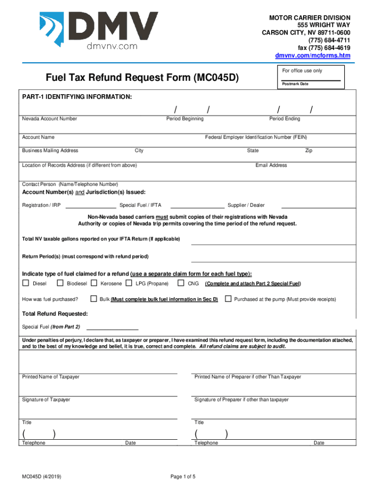  Fillable Online MC045G Gas Tax Refund Request Fax Email 2019-2024