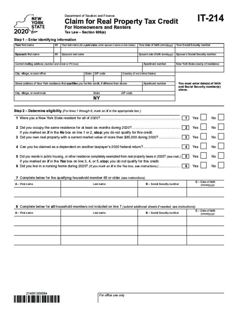  Department of Taxation and Finance Claim for Real Property 2020