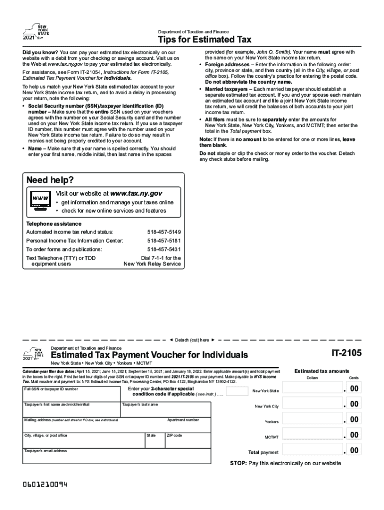  Form it 2105 Estimated Income Tax Payment Voucher Tax Year 2021-2024