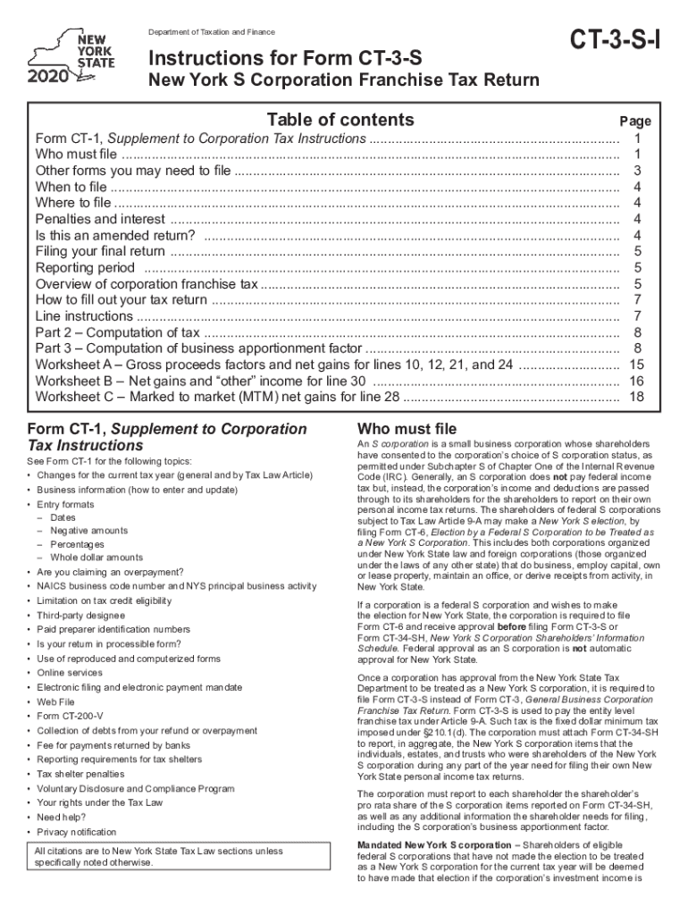  Instructions for Forms C 3 S New York S Corporation Franchise Tax Returns Tax Year 2020