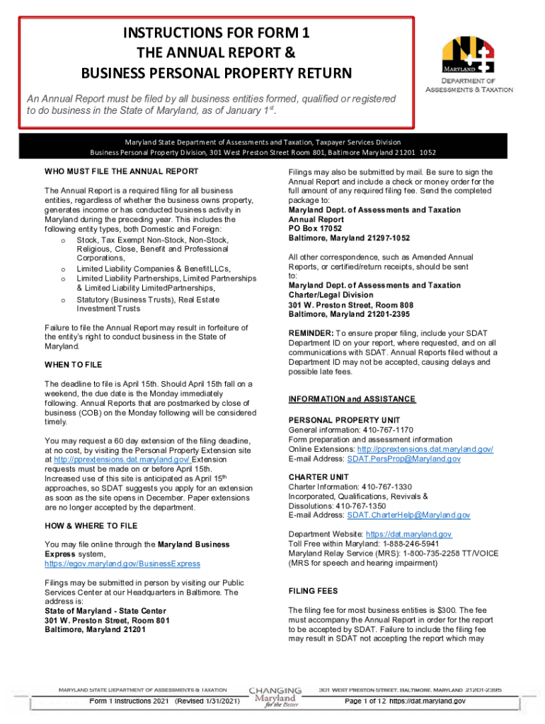  Form 1 Instructions the Annual Report & Business Personal 2021