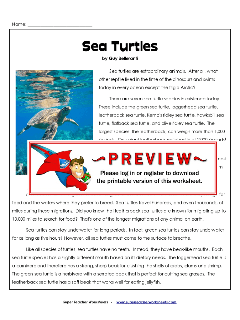 Sea Turtles by Guy Belleranti Answer Key  Form