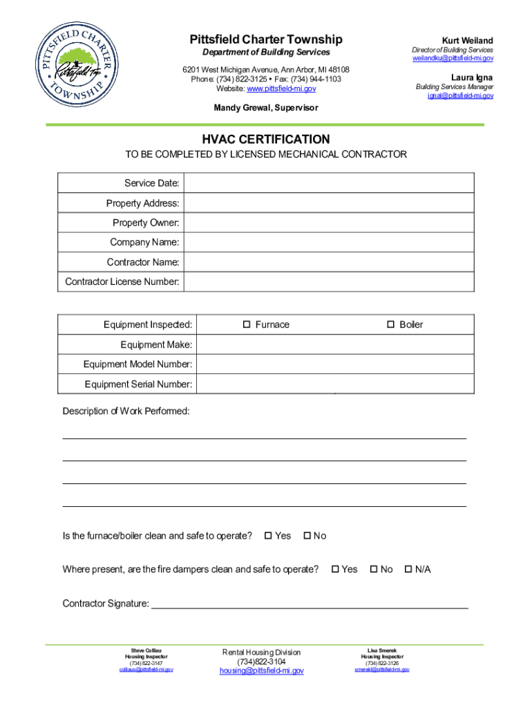 Pittsfield Charter Township Kurt Wetland Director  Form