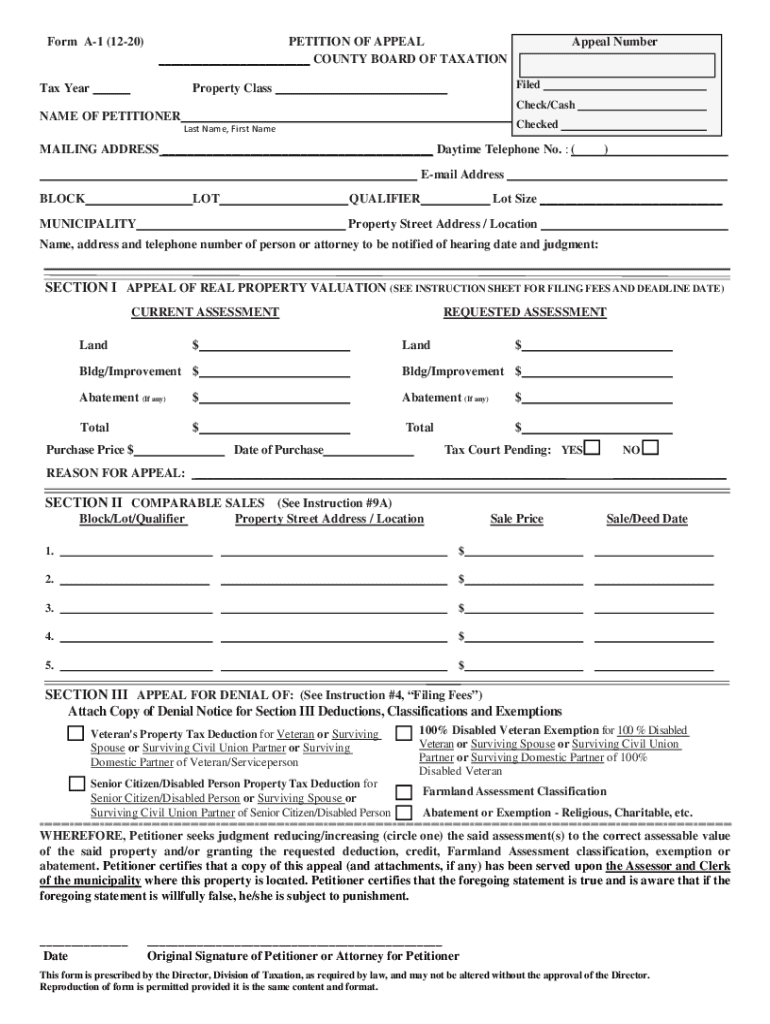  SECTION I SEE INSTRUCTION SHEET for FILING FEES and 2020