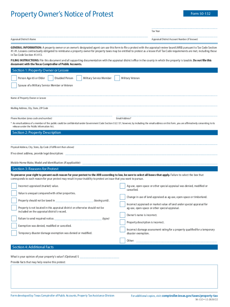  50 132, Property Owner's Notice of Protest Texas Comptroller 2020