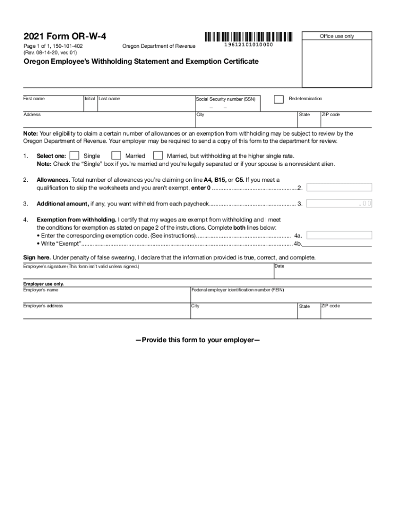  Form or W 4, Oregon Withholding, 150 101 402 2021