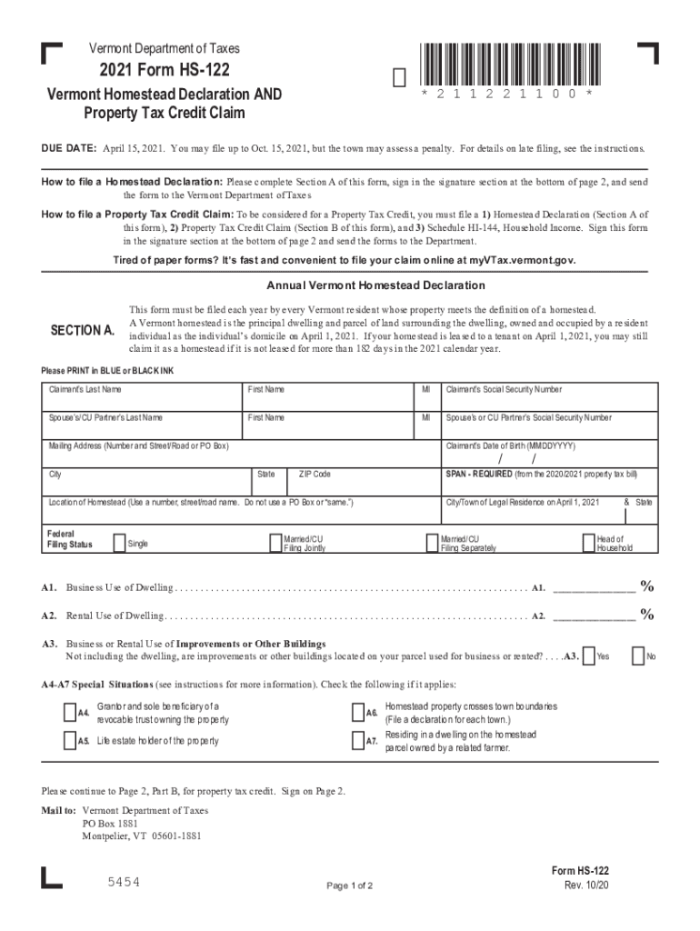  Filing a Vermont Property Tax Credit Claim on a Homestead 2021-2024