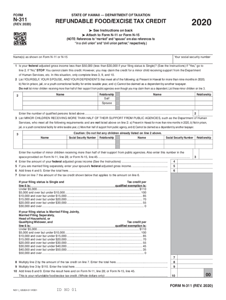  Form N 311, Rev , Refundable FoodExcise Tax Credit Forms Fillable 2020