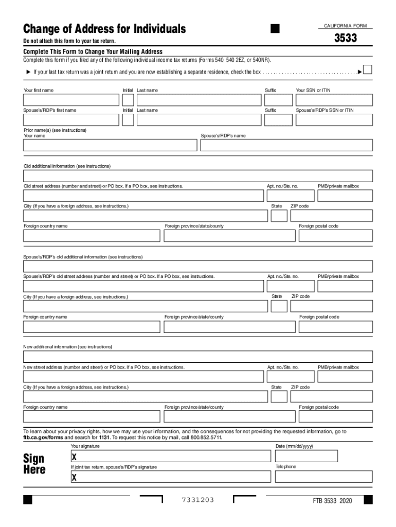  Form 3533 Change of Address for Individuals , Form 3533, Change of Address for Individuals 2020