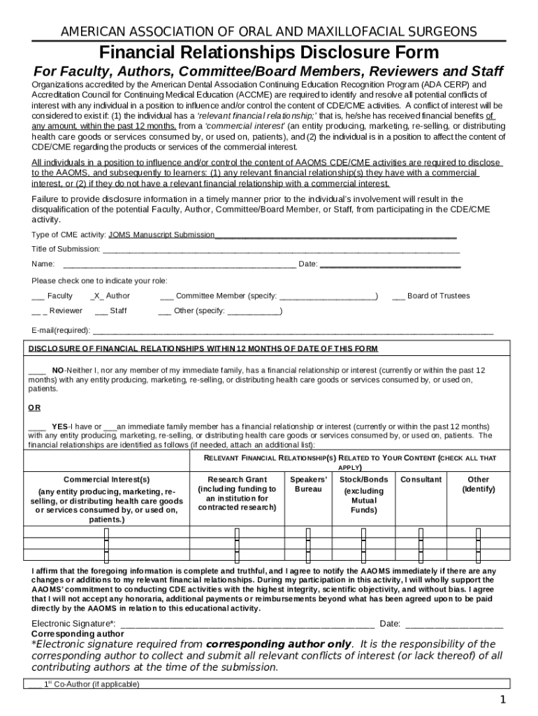 Aaoms Conflict of Interest Disclosure Form