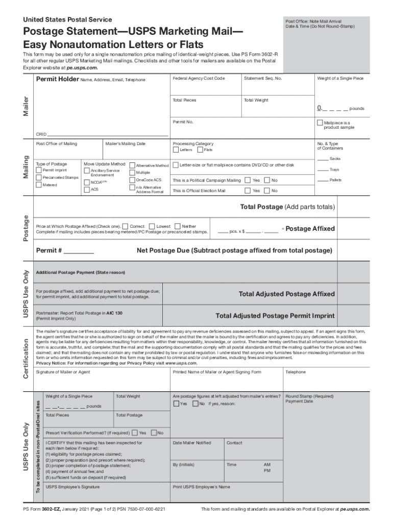  PS Form 3602 EZ About USPS Home 2021