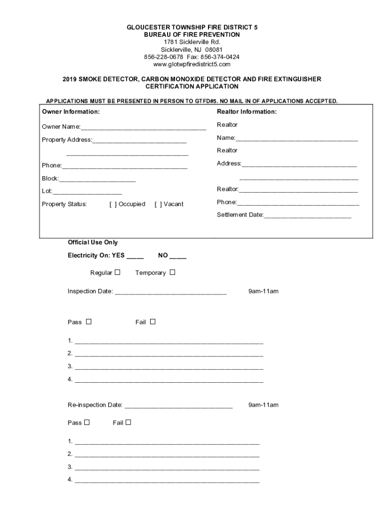 GLOUCESTER TOWNSHIP FIRE DISTRICT 5  Form